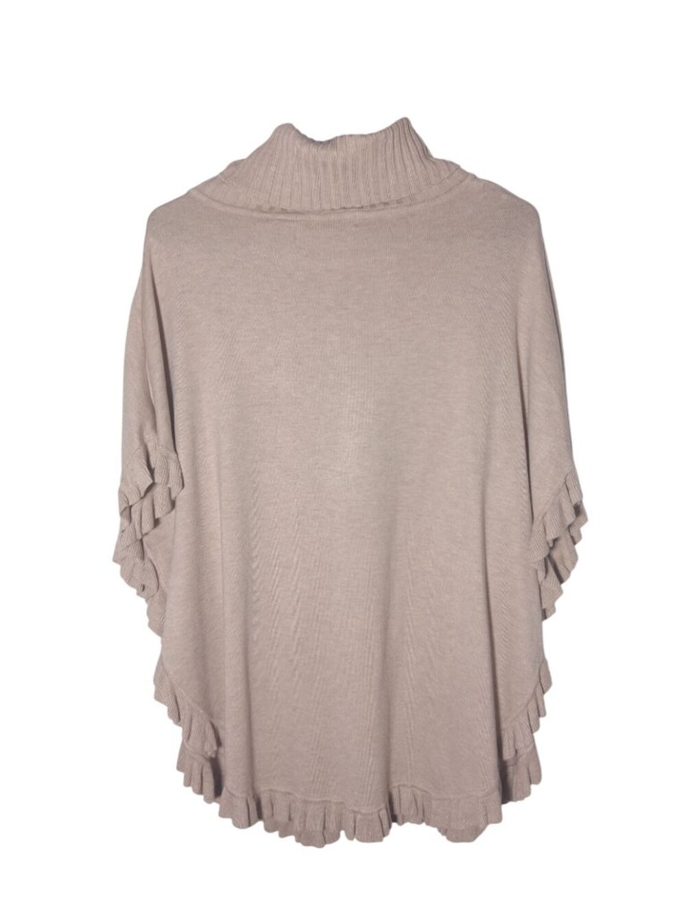 Joseph A Womens Beige Cowl Neck Poncho Sweater With Ruffled Hem - Picture 3 of 4